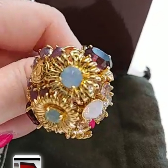 NWOT Coach Multi Stone Floral Cluster Cocktail Ring - Picture 13 of 16